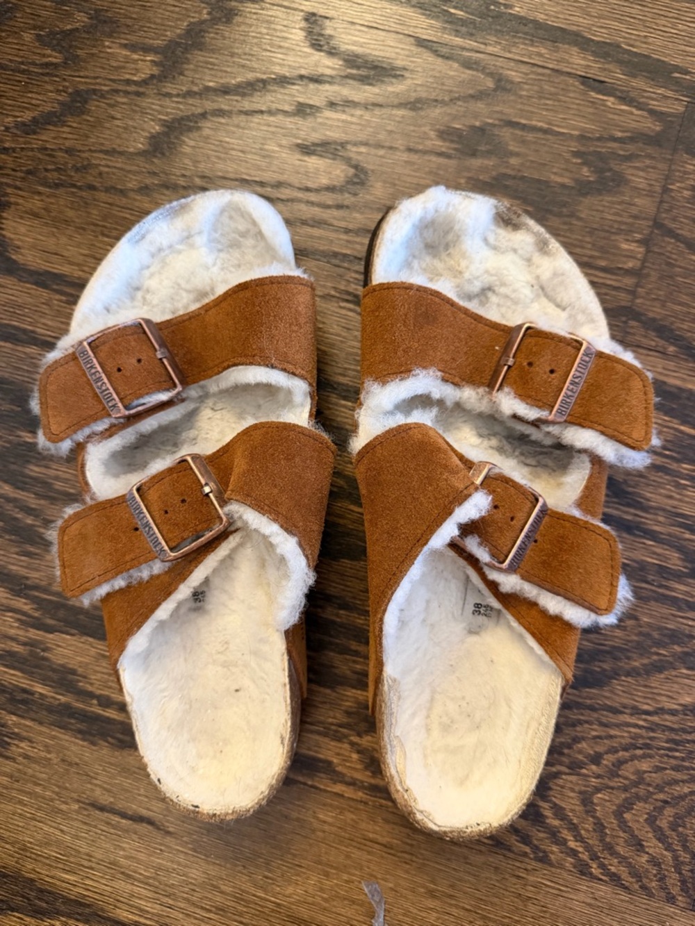 Birkenstock Faux-Shearling Suede Slide Sandals - Brown